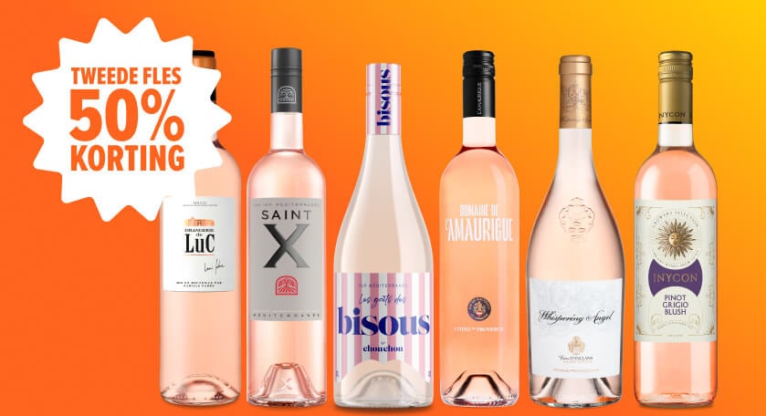 meer dan 80 ros&eacute;s tweede fles halve prijs